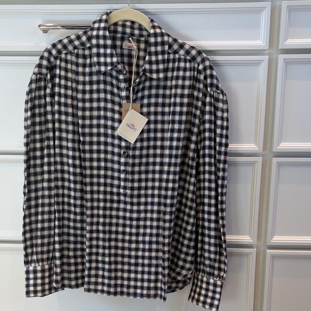 Faherty Black and White Checkered Casual Shirt